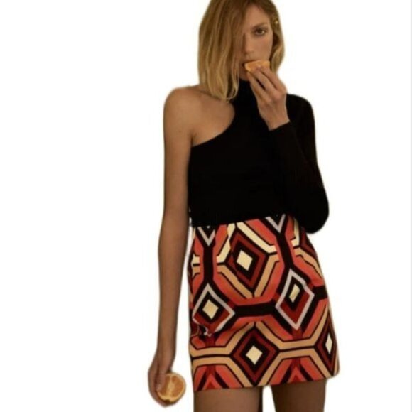 ZARA HIGH-WAIST PRINTED SKIRT ORANGE | 2396/066 SIZE M - Picture 1 of 14